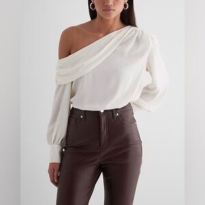 SOLD NWT-Express Off the shoulder Chiffon Swan style bodysuit blouse size M
